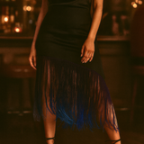 Topshop Ombre Fringe Midi Skirt In Blue And Black