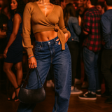 Parallel Lines Tie Side Balloon Sleeve Top In Chocolate Brown