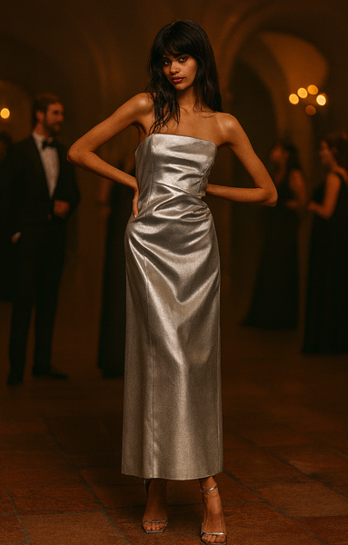 Rent Topshop Bandeau Metallic Midi Dress In Silver