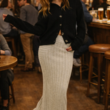 Topshop Knitted Premium Plated Skirt In Stone