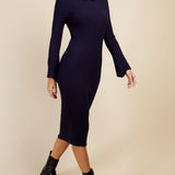 Little Mistress Navy Split Sleeve Rib Knit Midi Dress By Vogue Williams product image