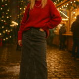 Topshop Petite Denim Column Maxi Skirt In Dark Grey