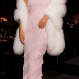 Oh Polly Dulce Embellished Strapless Ruffle Maxi Dress in Soft Pink