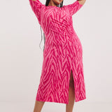Simply Be Pink Zebra Print Slinky Ruched Midi Dress