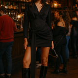 Topshop Long Sleeve Tie Front Mini Dress In Black