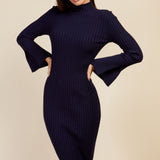 Little Mistress Navy Split Sleeve Rib Knit Midi Dress By Vogue Williams