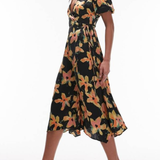 Topshop Wrap Detail Midi Dress In Floral Print