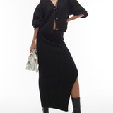 Topshop Knitted Premium Rib Skirt In Black