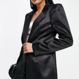 ASOS DESIGN Jersey Exaggerated Shoulder Satin Suit Blazer In Black