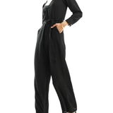 Only Tall V Neck Belted Jumpsuit In Black Glitter