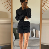 Collusion Gathered Front Blazer Dress In Black Pinstripe