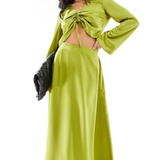 Vero Moda Satin Maxi Skirt In Olive
