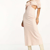 ASOS DESIGN Textured Bardot Midi Dress With Cut Out Side In Pink And Yellow Check