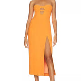 Bardot Brisa Bandeau Midi Dress With Split In Orange