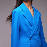 Topshop Extreme Shoulder Waisted Blazer In Azure Blue