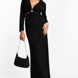 Never Fully Dressed Textured Cut-Out Tassel Midaxi Dress In Black