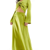 Vero Moda Satin Ruched Front Top In Olive