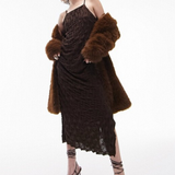 Topshop Textured Popcorn Strappy Jersey Midi Dress In Chocolate