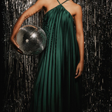 Little Mistress Green Satin Pleated Midaxi Dress
