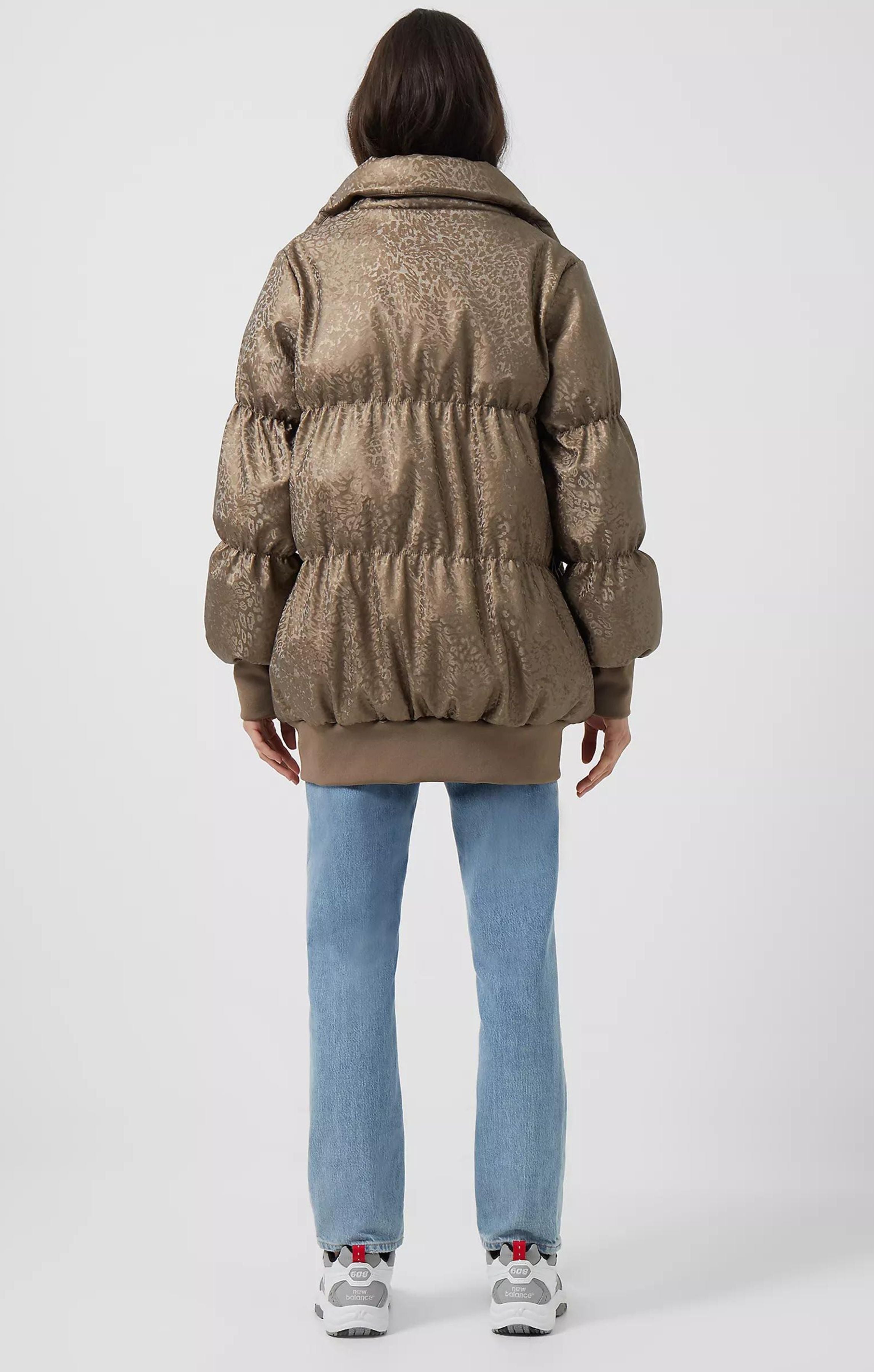 French Connection Eona Leopard Recycled Vegan Leather Puffer