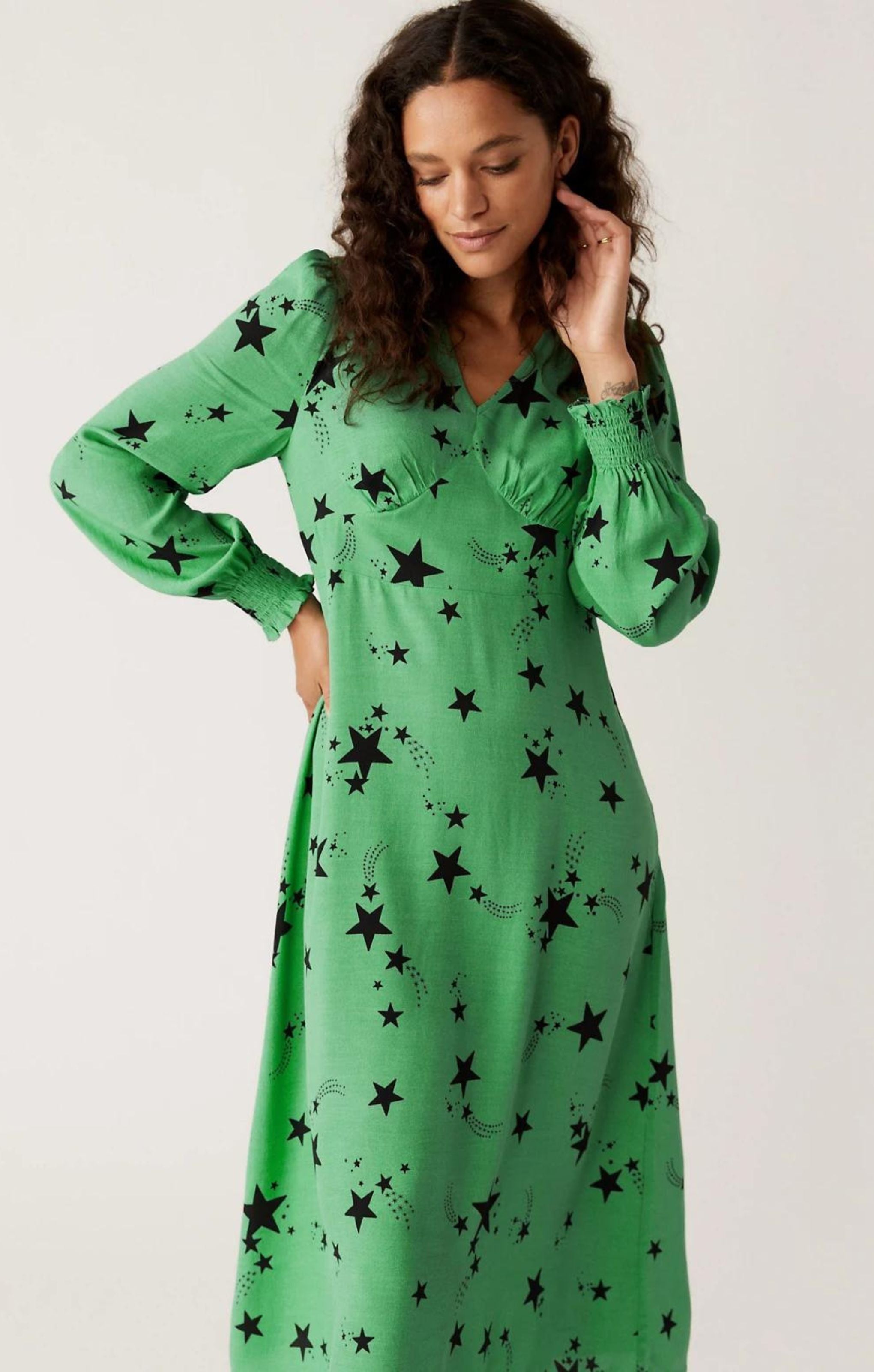 M&S Star Print V-Neck Midi Tea Dress