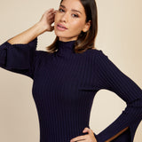 Little Mistress Navy Split Sleeve Rib Knit Midi Dress By Vogue Williams product image