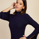 Little Mistress Navy Split Sleeve Rib Knit Midi Dress By Vogue Williams