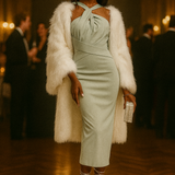 Vesper Twist Halterneck Zip Back Midi Dress In Olive