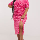 Simply Be Pink Zebra Print Slinky Ruched Midi Dress