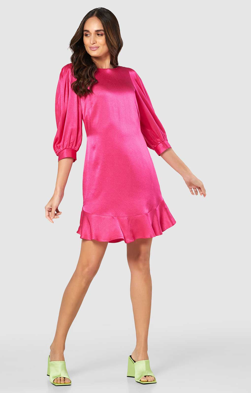 Closet London Pink Frill Hem Puff Sleeve Mini Dress product image