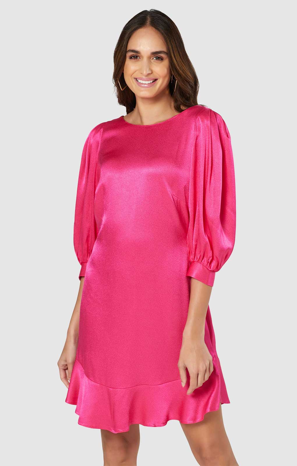Closet London Pink Frill Hem Puff Sleeve Mini Dress product image