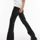 Topshop Faux Leather Zip Front Split Flare In Black