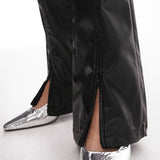 Topshop Faux Leather Zip Front Split Flare In Black