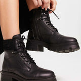 London Rebel Leather Chunky Hiker Boot in Black