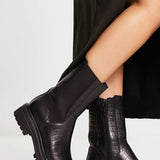 London Rebel Leather Wide Fit Chunky Chelsea Boot In Black Croc