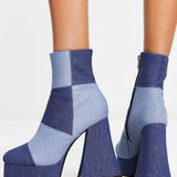 Lamoda 90S Denim Patchwork Heeled Boots In Blue