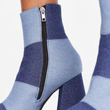 Lamoda 90S Denim Patchwork Heeled Boots In Blue