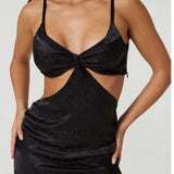 Samsara Black Satin Cut Out Midi Dress