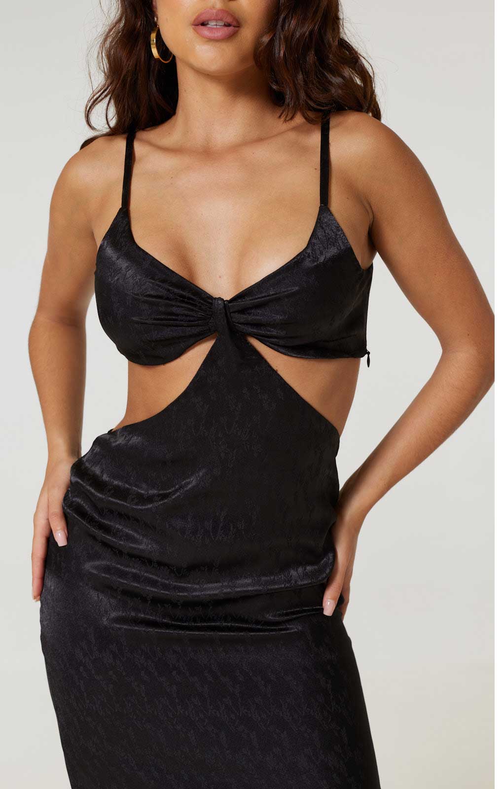 Samsara Black Satin Cut Out Midi Dress