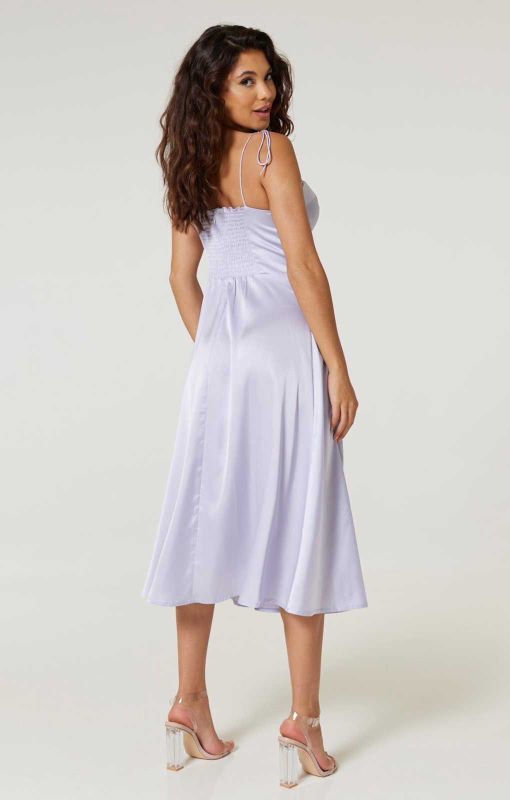 Rent Samsara Valentina Lilac Satin Midi Dress | Hirestreet