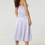 Samsara Valentina Lilac Satin Midi Dress