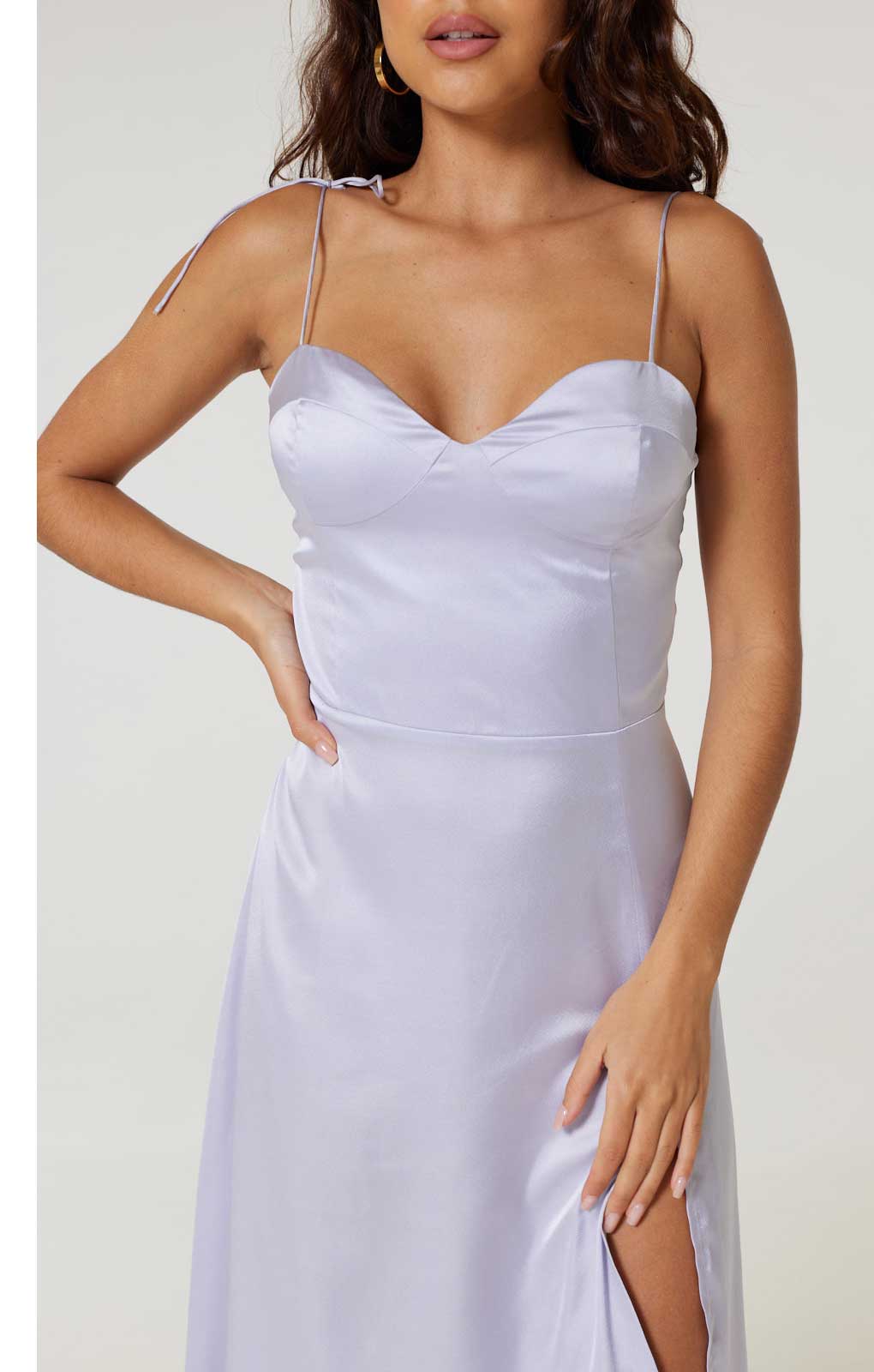 Rent Samsara Valentina Lilac Satin Midi Dress | Hirestreet