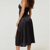 Samsara Valentina Black Satin Midi Dress