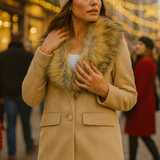 Threadbare Bonnie Short Formal Coat With Faux Fur Collar In Beige