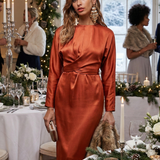 ASOS DESIGN Satin Maxi Dress with Batwing Sleeve and Wrap Waist in Rust