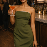 Asos Design Bengaline Bandeau Mini Dress With Embellished Trim In Khaki