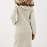 Karen Millen Signature Quilt Faux Fur Hood Longline Coat