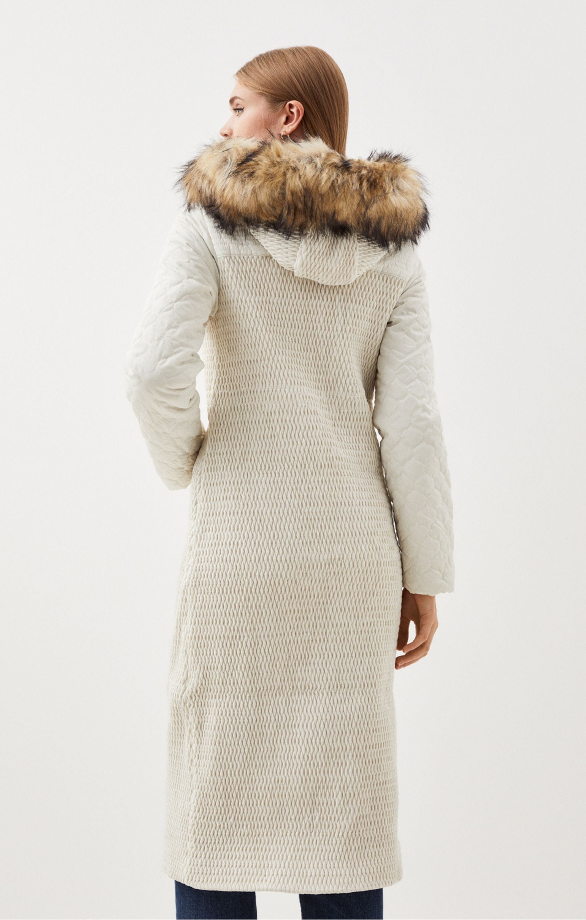 Karen Millen Signature Quilt Faux Fur Hood Longline Coat product image