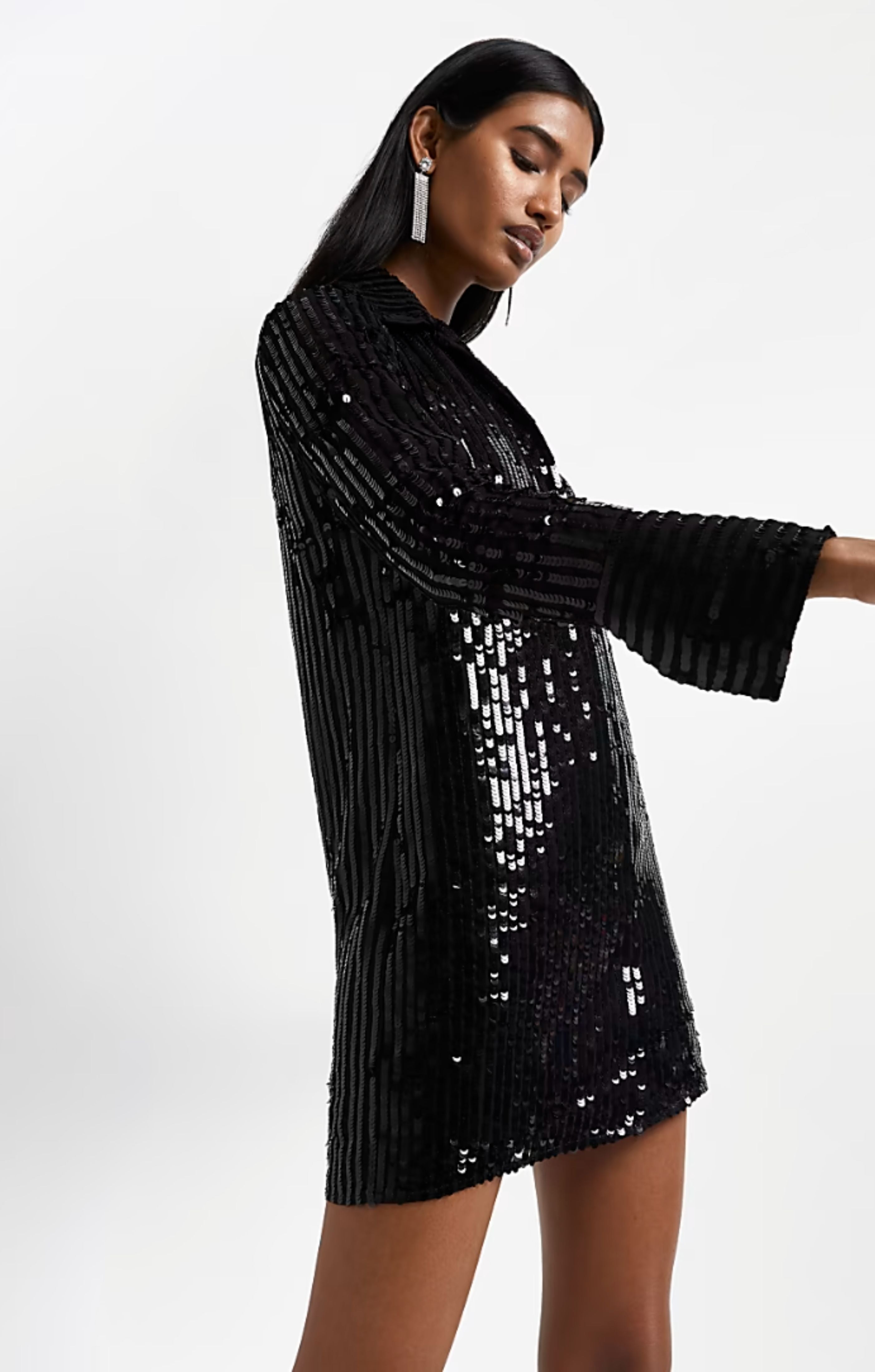 River Island Black Camila Mini Shirt Dress