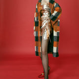 Glamorous Orange Multi Check Double Breasted Coat